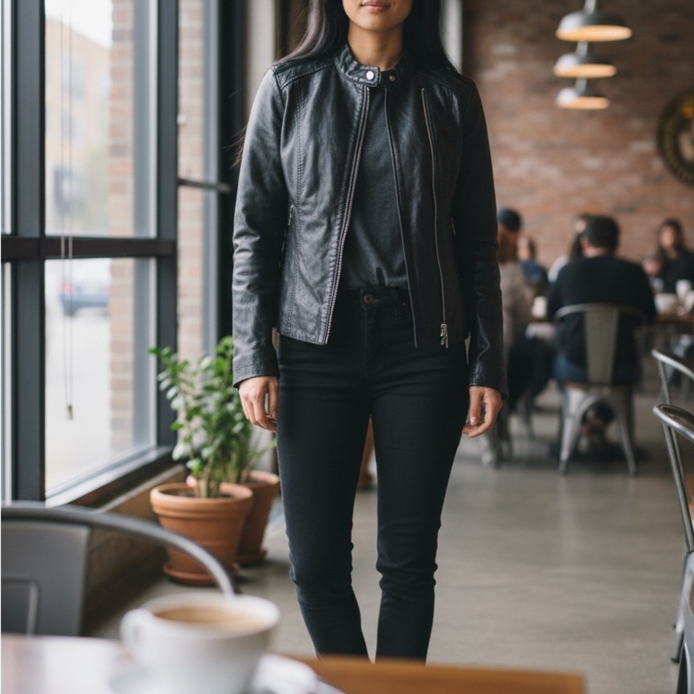 Vintage Y2K Maxima Black Leather Moto Jacket with Ring-Zip Detail - Picture 10 of 10